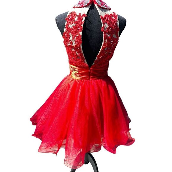 Sherri Hill 21227 red homecoming prom wedding rhinestone tutu sequence dress ￼ - Picture 10 of 14